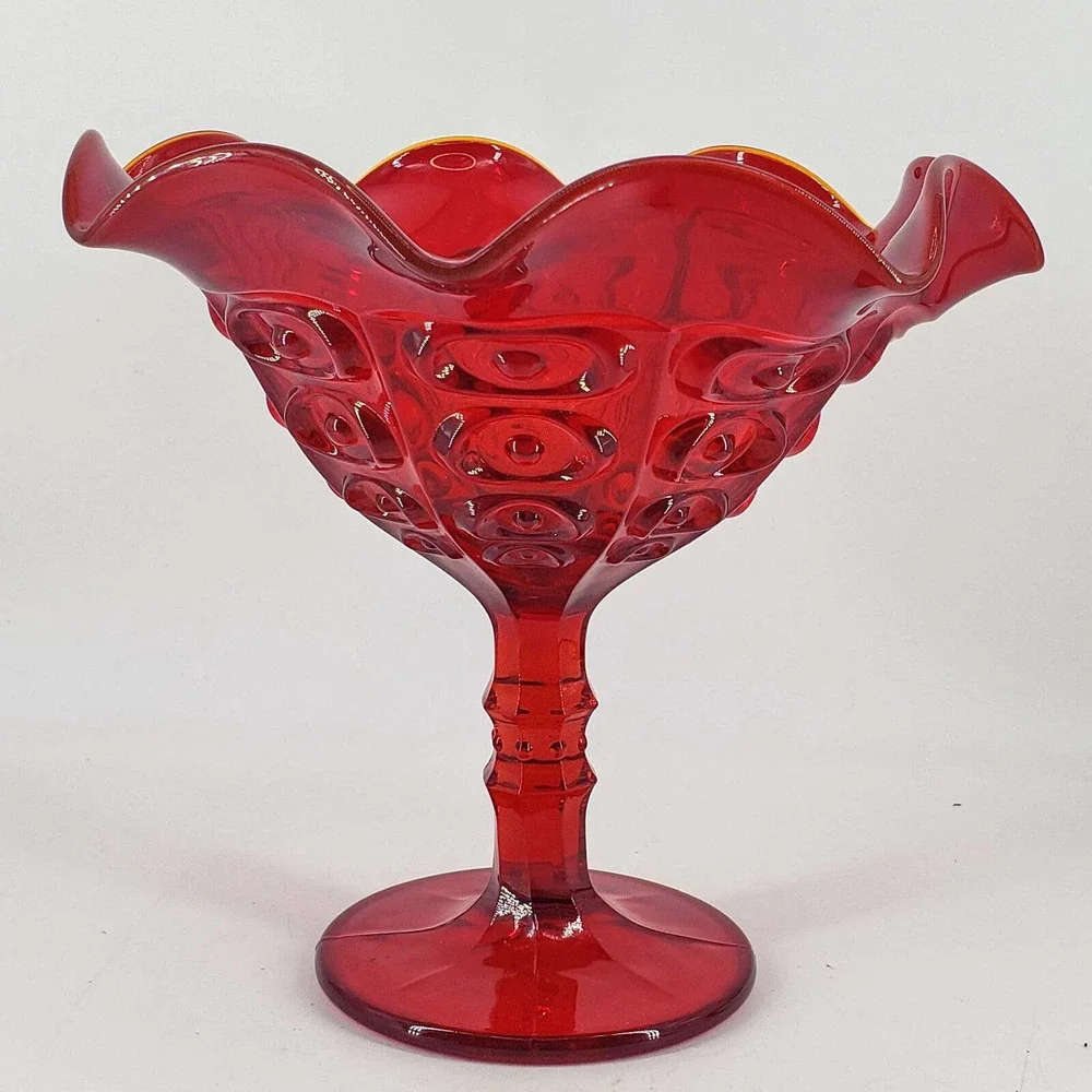 Vintage Viking Glass Bullseye Ruby Red Amberina Glowing edge footed Compote - Picture 1 of 4